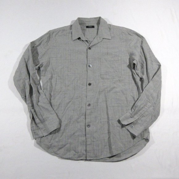 Theory Size Large Gray Men's Dress Shirt Collared Long Sleeve Button Closure   P - Picture 1 of 9
